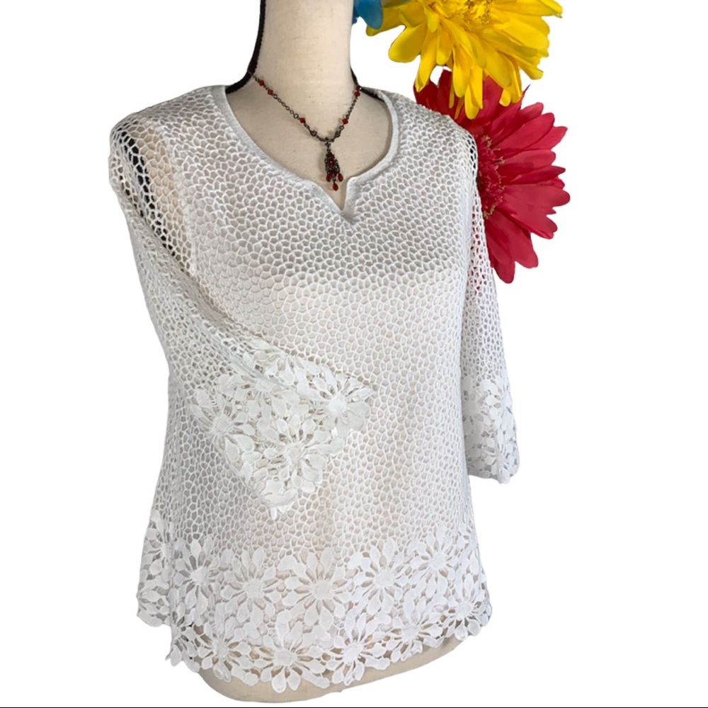 3/$10🙌 Alfred Dunner White Lace Blouse - Sz PL